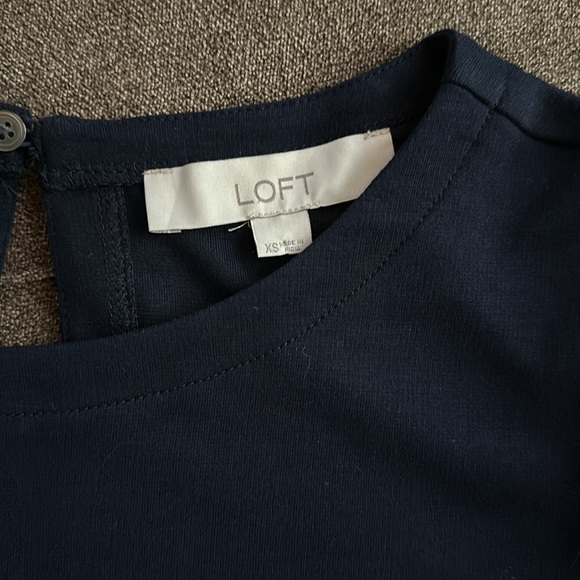 Loft Navy Shaggy Fringe Short Sleeve Knit Dress Size XS - Picture 4 of 8